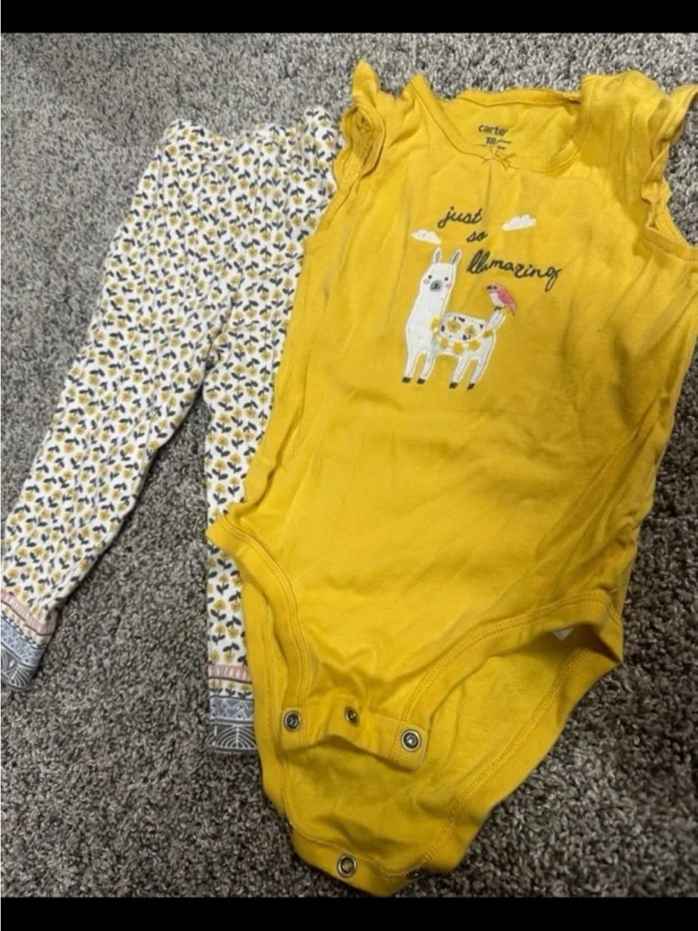 Carter's Yellow Llama Bodysuit with Patterned White & Yellow Leggings
